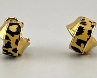 14kt Italian enameled leopard print crossover hoops