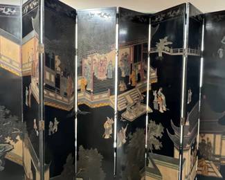 Large 8 panel Asian lacquered double sided room screen