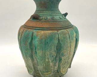 Ancient pottery (style) vase with verdigris finish