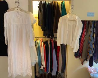 Closets and racks packed with vintage women’s and some men’s clothing - including large collection of ties
