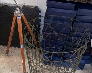 Wire laundry baskets - wooden tripod