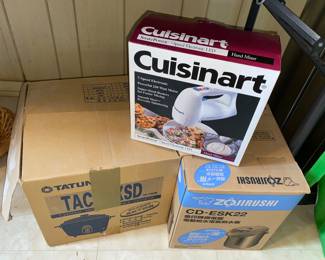 New in box cookware including rice cookers & mixer