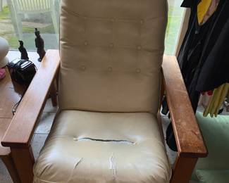 1 of 2 MCM vinyl arm chairs and 1 matching ottoman