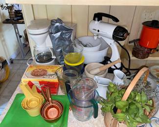 Vtg. Sunbeam Mixer and cookware/bakeware