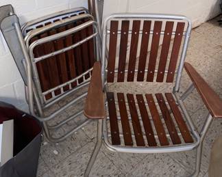 Vtg. Aluminum and wood slat lawn chairs