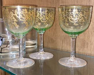 Green and gold barware