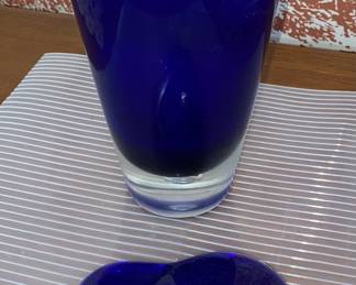 Cobalt blue vase and cobalt blue Tiffany heart paperweight
