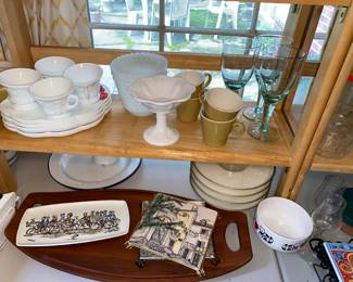 Milk glass and serving trays