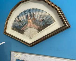 Antique Oriental Fan in Shadow Box Frame