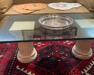 Columned Glass Top Coffee Table