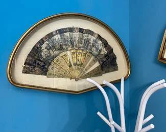 Antique Oriental Fan in Shadow Box Frame