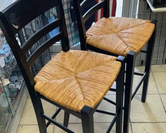 Pair of wicker seat Black Bar Stools. Great Condition.