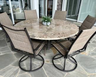 heavy stone top table & 6 chairs