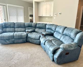 Leather (blue denim-look) reclining sofa