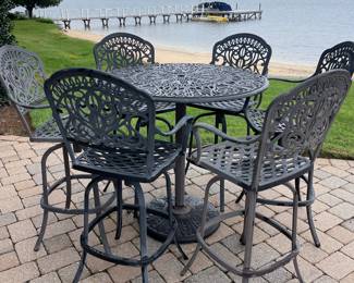 Cast aluminum tall bistro table  (with 6 chairs)