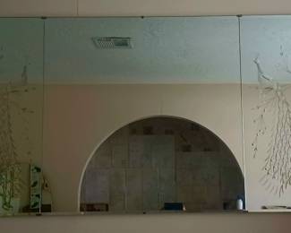 Fabulous 1950s 3 Paneled Etched Peacock Mirror