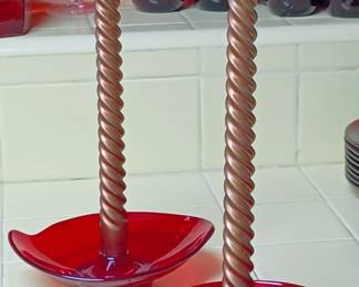 Vintage Viking Glass Ruby Candlestick Holders