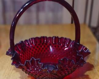 Gorgeous Ruby Glass Hobnail Large Baske