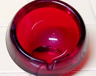 Mid Century Super Cool Ruby Glass Ashtray