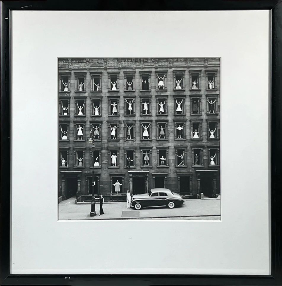 Ormond Gigli | Girls in Windows, New York 1960 | Framed and matted monochrome photographic print by Ormond Gigli (1925-2019) - h. 26 x w. 26 x d. 1.5 in (frame)