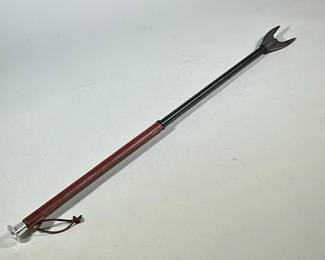 Leather Wrapped Metal Fireplace Blower Poker | Having leather loop for hanging. - l. 35 x dia. 2.5 in