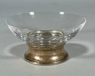 English Sterling Silver Footed Glass Bowl Hallmarks | Full English Sterling Hallmarks. Stamped "JA Campbell". - h. 3 x w. 5.5 x dia. 5.5 in
