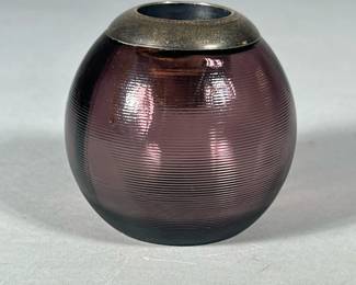 Art Deco Amethyst Glass Sterling Silver Match Striker | Fully hallmarked for London with a makers mark for AJ - h. 2.5 x w. 2.5 in
