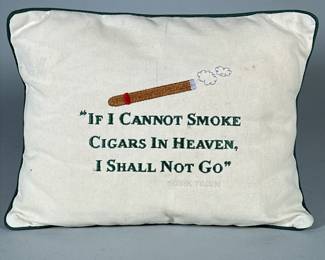 Mark Twain Quotation Pillow | Embroidered small pillow with a cigar quote by Mark Twain - h. 10 x w. 13 x l. 13 in