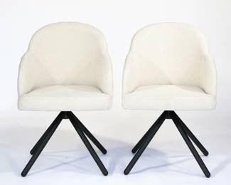 (2pc) PAIR Soho Concept ALICE STICK SWIVEL MODERN CHAIRS | "Alice Stick Swivel" chairs by Soho Concept. Off-white upholstery on swivel pyramid legs - h. 35 x w. 22 x d. 24 in