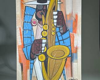 Tariq Mix Original Oil on Canvas “ Sax Man” |
Comes with a COA. Signed on front & Reverse; titled and dated on verso. - h. 36 x w. 24 in