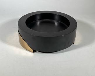 Thomas O’Brien For Aero Large Rubber Bowl On Heavy Brass Stand | Bought at the store in SoHo NY Large Black heavy Bowl on caste brass stand by Thomas O’Brien - w. 14 x l. 14 x d. 2 x dia. 14 in