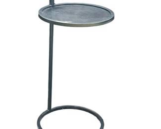 Round Accent Table | Small circular metal side table having slightly raised edge and single central column. Dark finish. - h. 26.5 x dia. 14 in