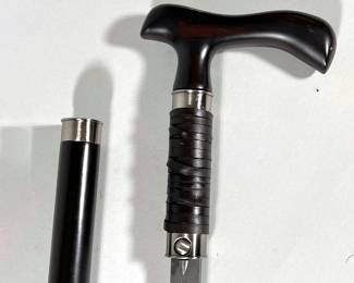 United Cutlery Sword Cane | Made with a Damascus steel blade & Leather binding Push button to release Sword - w. 5.5 x l. 39 in