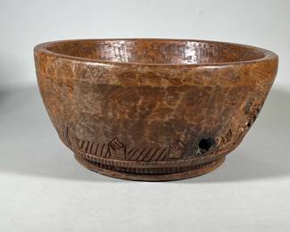 LARGE Carved Bowl | Hand-carved from a log of a tree with knotty wood. Heavy. - h. 8.5 x dia. 18 in