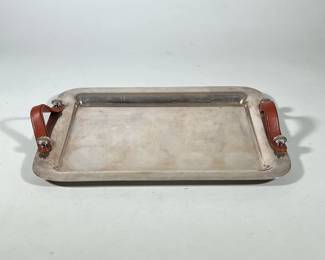 PLATA LAPPAS ARGENTINA SILVER PLATE TRAY WITH LEATHER HANDLES | With leather handles, marked Plata Lappas, Argentina. - w. 14.5 x l. 18 in