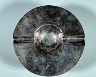 (2pc) Silver Cigar Ash Trays | Including a flip top and unique sphere. - h. 1 x dia. 6.5 in