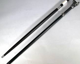 (2pc) Pair of High Quality Sword Sticks Gil Hibben & Kit Rae | One Sword -Black & White Handle made by Knife Maker Gil Hibben for United Cutlery ( 14' Tanto Blade) 2nd Sword Kit Rae Vorthelok Sword Stick Crafted for the Sword of Atnal - h. 1.5 x w. 1.5 x l. 37 in