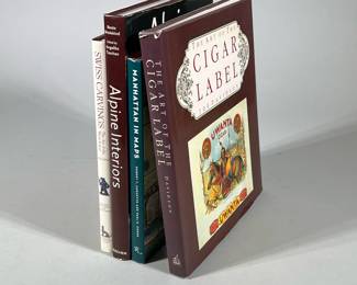 (4pc) Mixed Lot Of Books On Cigars And Swiss Carvings | Also included Manhattan in maps and alpine interiors.