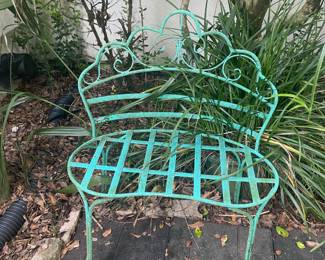 Green metal bench $60