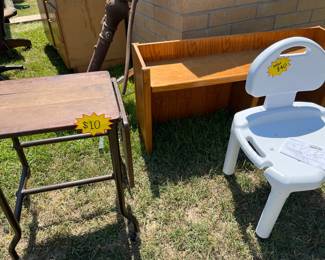 Old tables and new shower chair