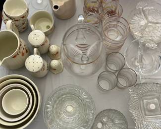Antique home goods and beautiful sets of glasses