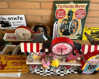 Lots of fun metal signs and clocks
