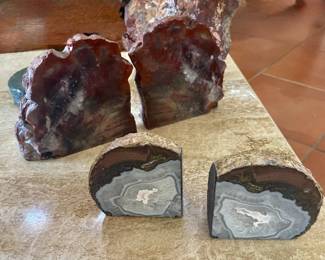 Petrified wood and agate book ends