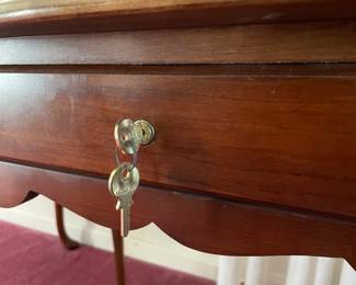 Queen Anne desk with locking drawers and two keys