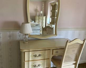 Bedroom desk, chair and mirror.
