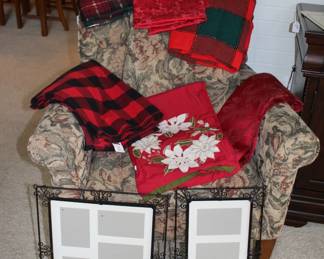 Christmas table cloths, picture frames. 
