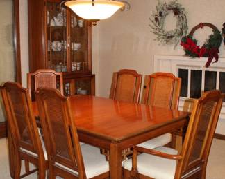 Henry Link "Mandarin" dining table, captain chair and five side chairs.