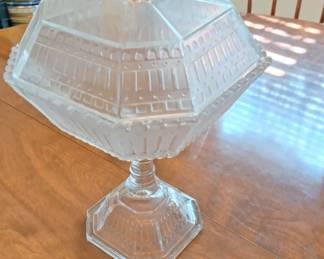 Early American Pressed Glass pedestal compote with lid