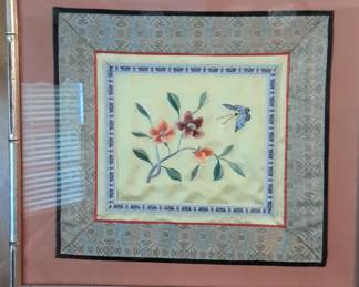Chinese needlework, framed