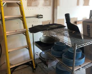 "Fiesta Like" ware and metal rack, ladder